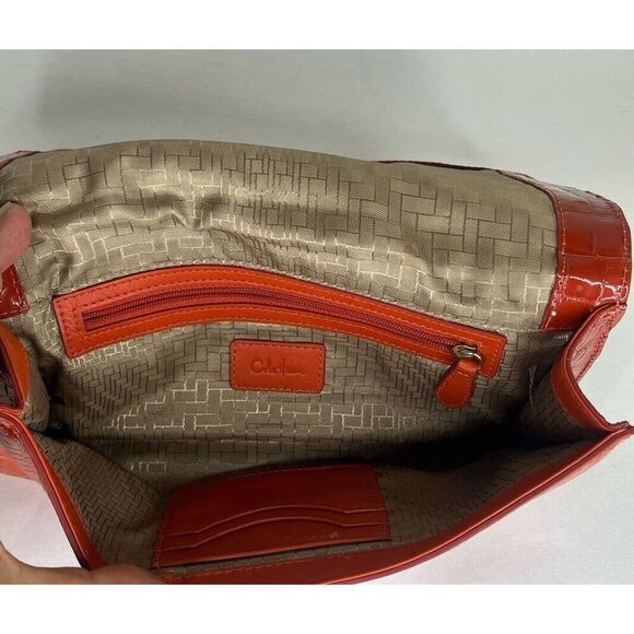Cole Haan Pouch Wallet Red Orange Croc Patent Zip Mirror Organizer 11 x 5 in. - Picture 6 of 12
